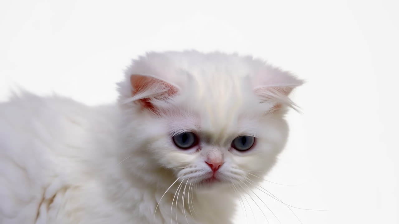 青い目の可愛い白いふわふわの子猫のクローズアップ