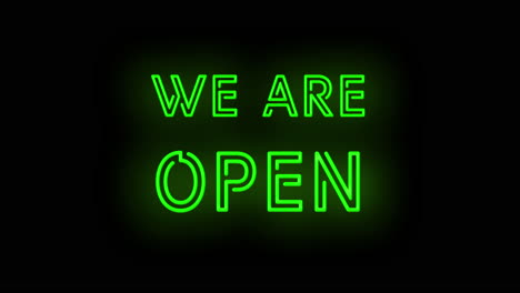 flashing green we are open neon sign on and off with flicker