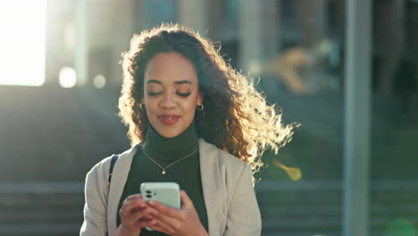 city, walking and woman with a cellphone