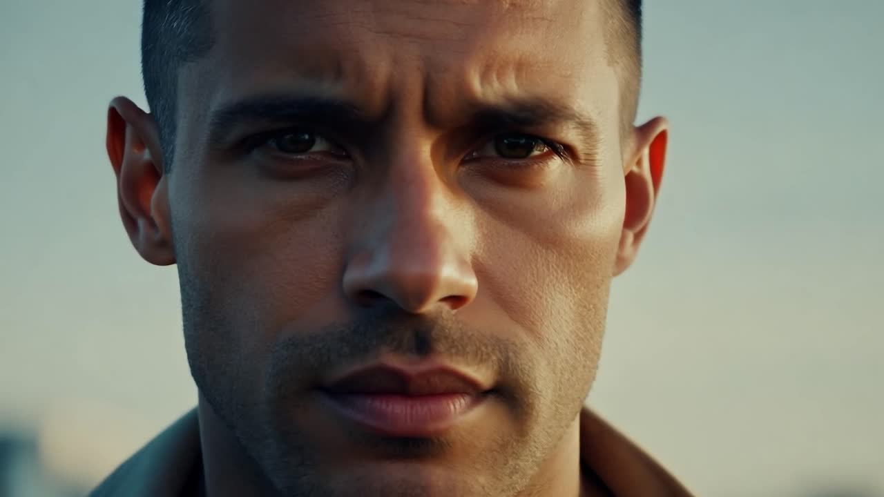 Close-up portrait of a man looking intensely at the camera