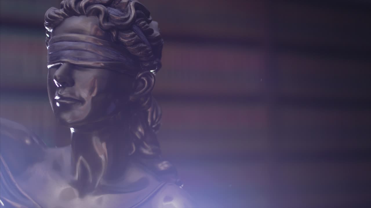 Blind Justice Statue Law Library 4k