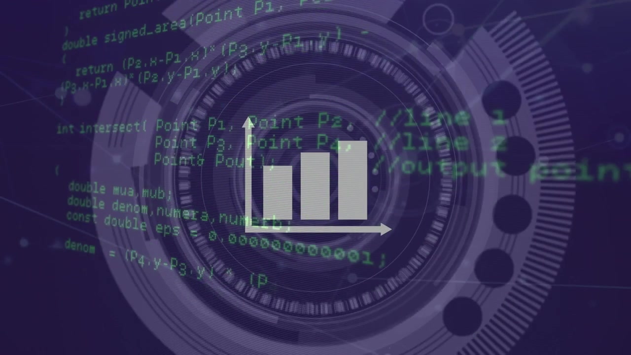 Animation of data processing over scan scope on dark background
