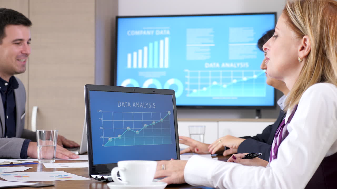 Business meeting discussing data analysis