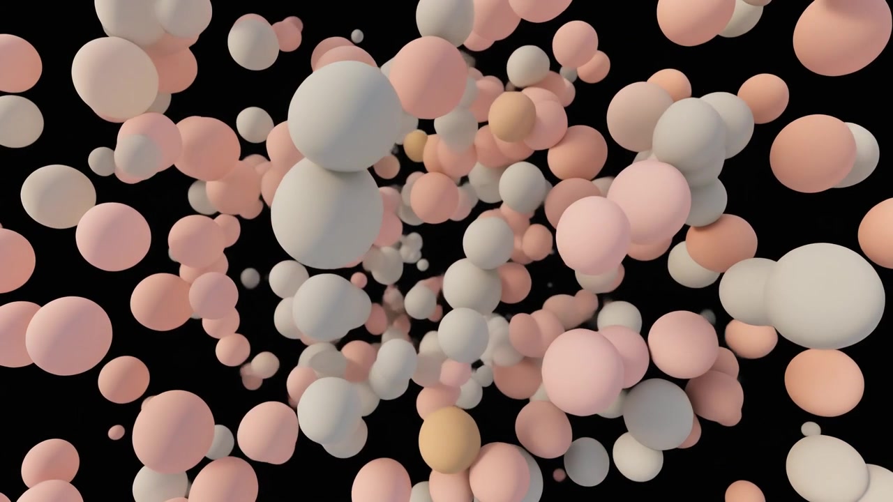 Abstract 3D Animation of Floating Pastel Spheres on Black Background