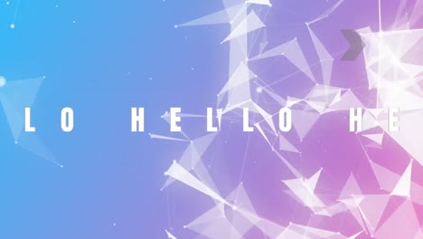 digital animation of hello text against plexus network on blue and purple background