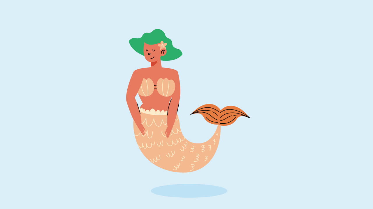 hermosa sirena de cuento de hadas con animación de cola amarilla