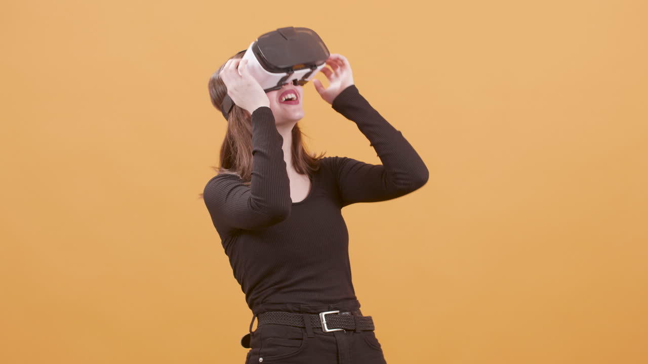 Woman experiencing virtual reality with VR headset