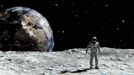 astronaut on the moon with earth in the background