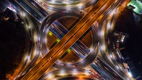 time lapse of traffic circle rama 5 road of expressway top view at thailand.