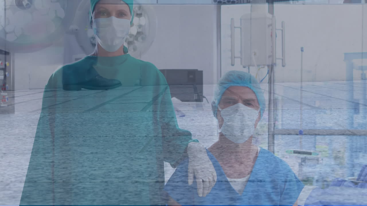 Animazione di medici che indossano mascherine su persone per strada