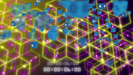 animación de iconos de medios a través de una red de conexiones