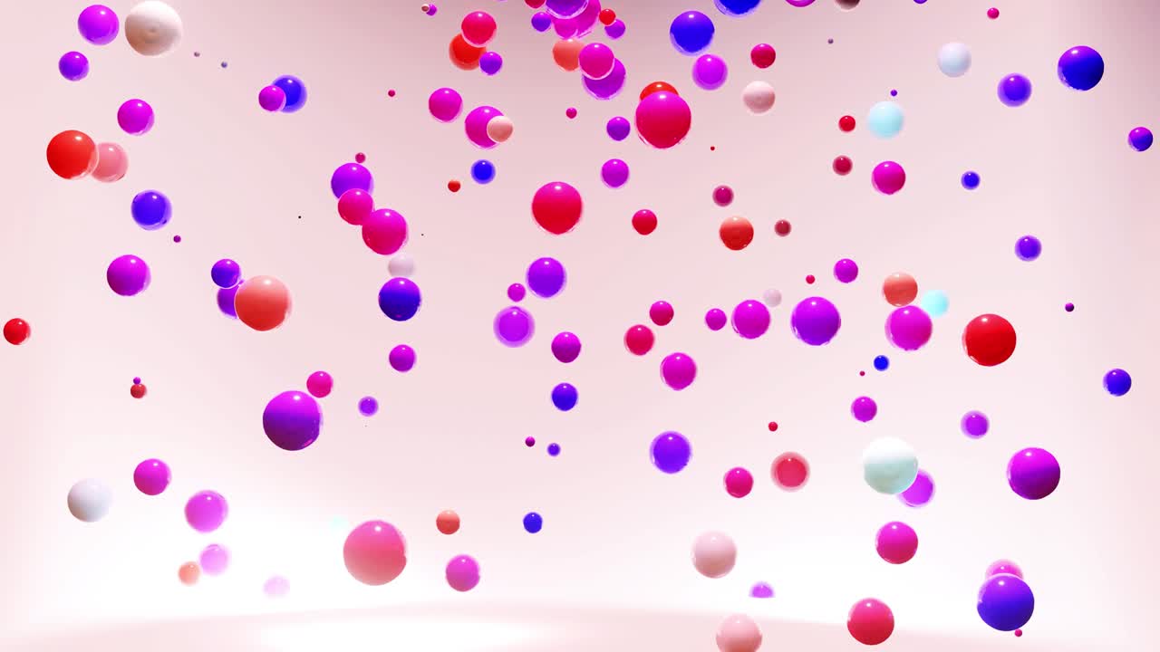 Abstract composition of colorful balls in air, which randomly light up and reflect in each other. Multicolored spheres in air as simple geometric light background with light effects.