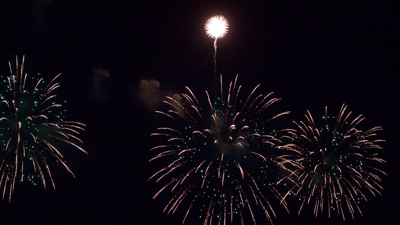 Beautiful colourful fire work display at night for celebration in festival