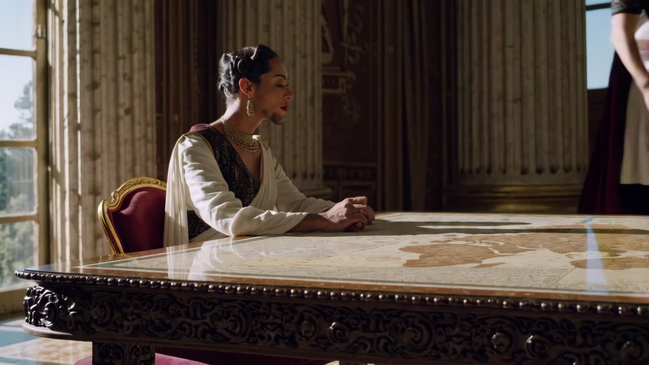 Historical figure in a meeting