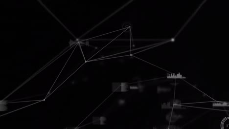 digital animation of network of connections and data processing against black background