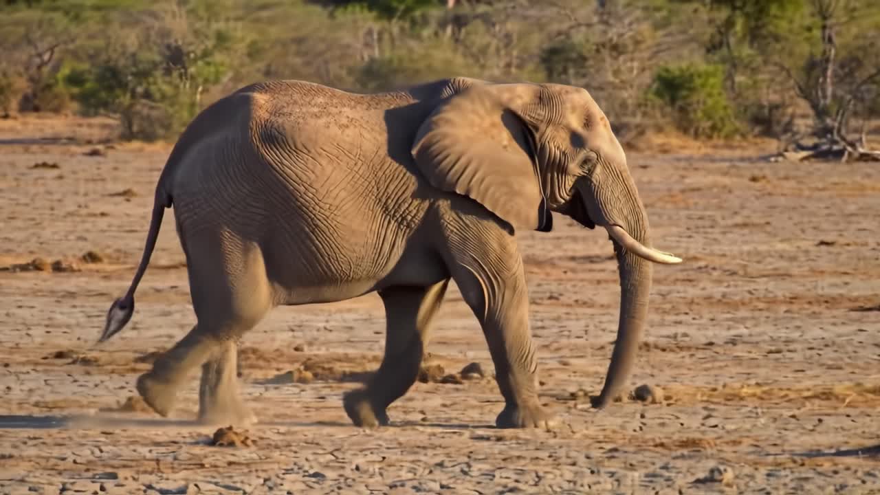 Majestic Elephant Trekking Through Arid Landscape: A Stunning Display of Nature's Grandeur and the Endurance of Wildlife in Their Natural Habitat
