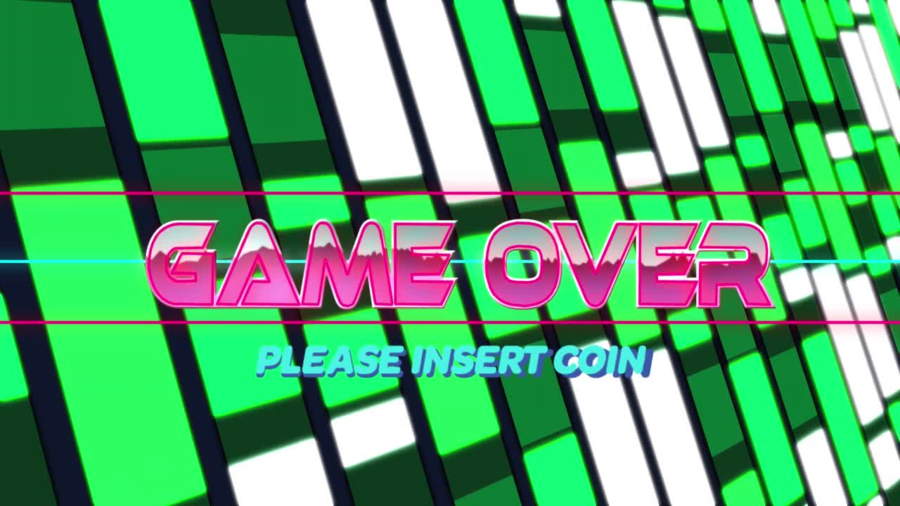 검은 바탕에 네온 모양 위에 텍스트 위에 게임의 애니메이션