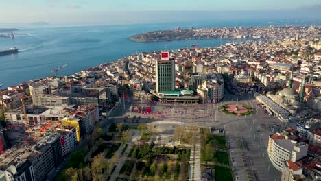 360 degree istanbul view from sky with drone. taksim square.