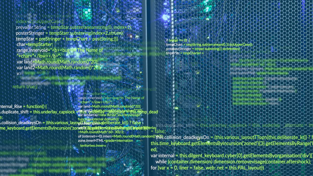 Animation of looping computer language over illuminated data server system