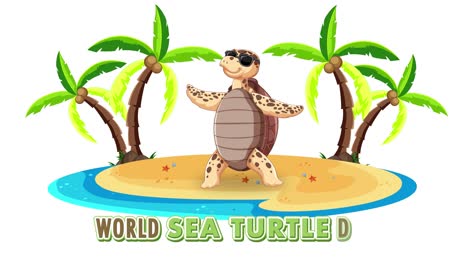 animated sea turtle dancing on a tropical island