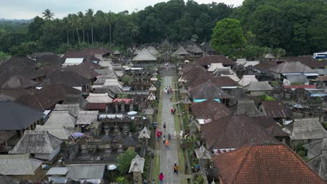 tourists explore picturesque street in penglipuran village on bali