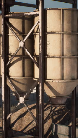 silos industriales oxidados en un paisaje desolado