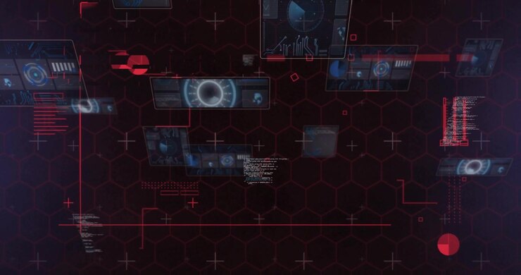 Scene loading hex grid fading symbols lines tracing modules appearing sphere forming gauge pulsing