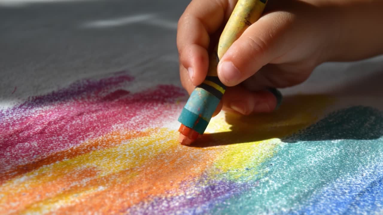 Capturing the Joy of Creativity: A Close-Up of a Hand Using a Crayon to Create Colorful Artwork on Paper