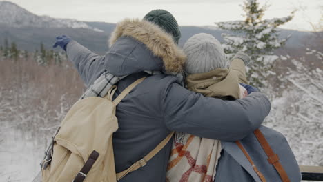 Couple enjoying a snowy mountain view
