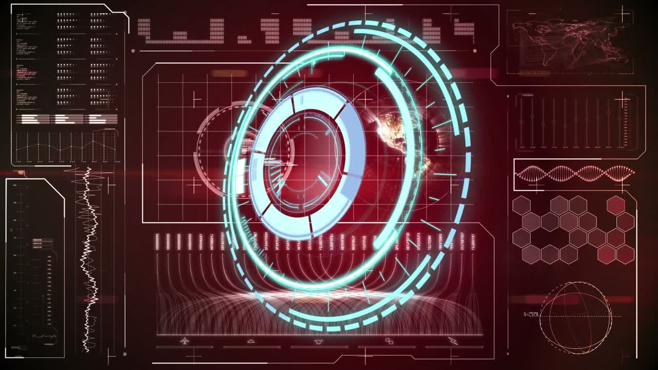 Animation of processing circle over data on red background