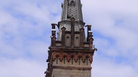 ornate historic church tower and spire details