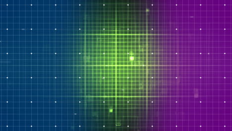 ondas sonoras y efectos de luz contra el patrón de cuadrícula colorida