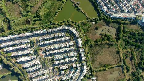 paso aéreo sobre casas de barrio suburbano de clase media