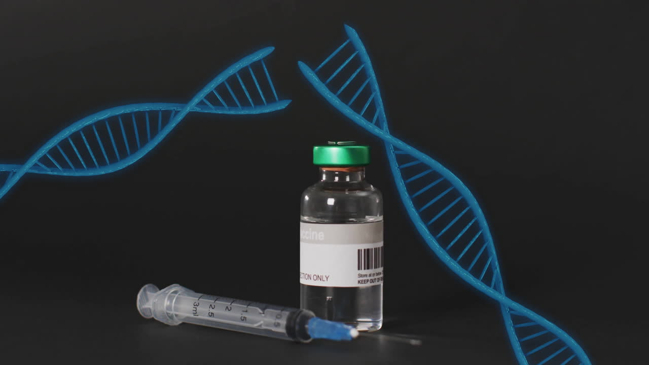 dna 줄무와 주사기와 함께 백신 병, 의학 연구 애니메이션
