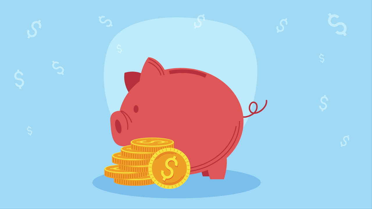 piggy savings money with coins animation