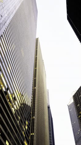 explore the towering skyscrapers reflecting evening light in the city