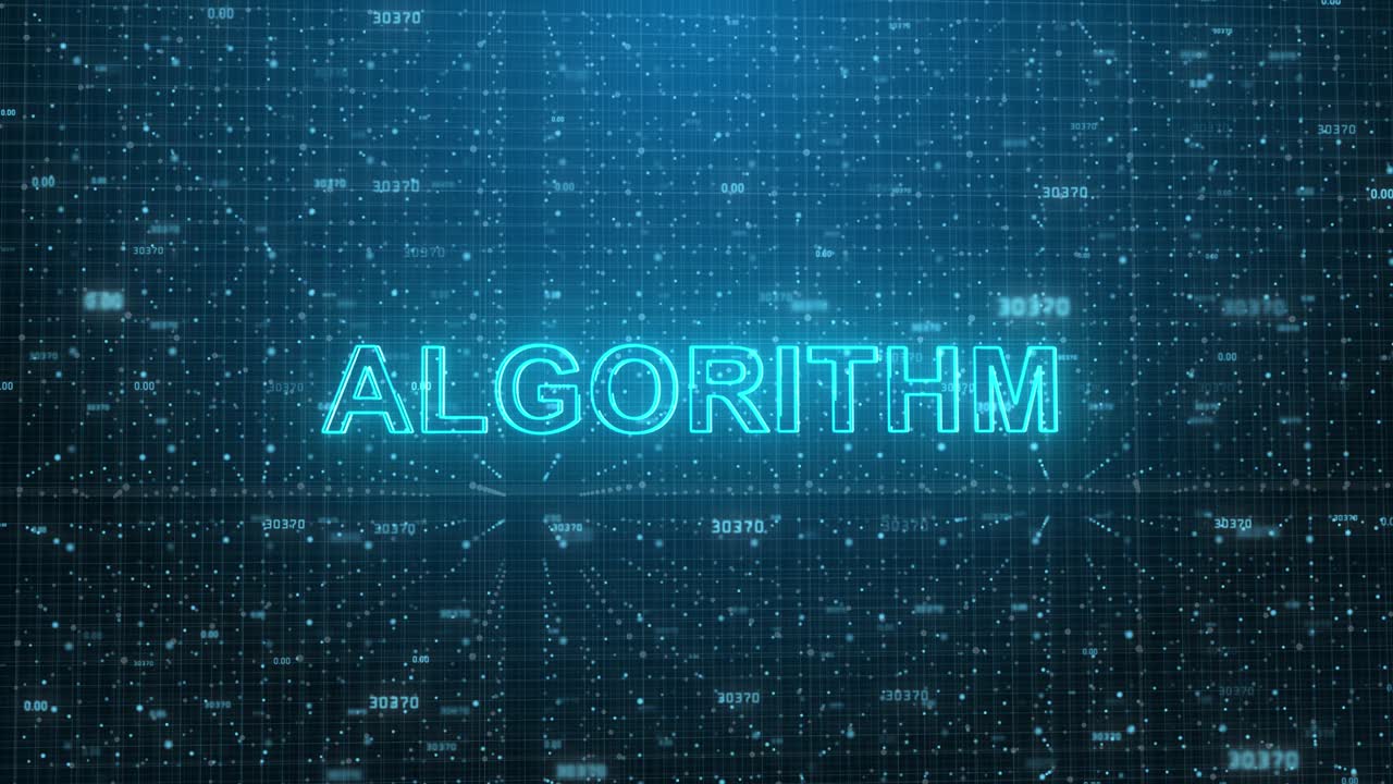 Algoritmetekst op Futuristisch Cyberspace Achtergrond. 3D-raster en Binaire Cijfers