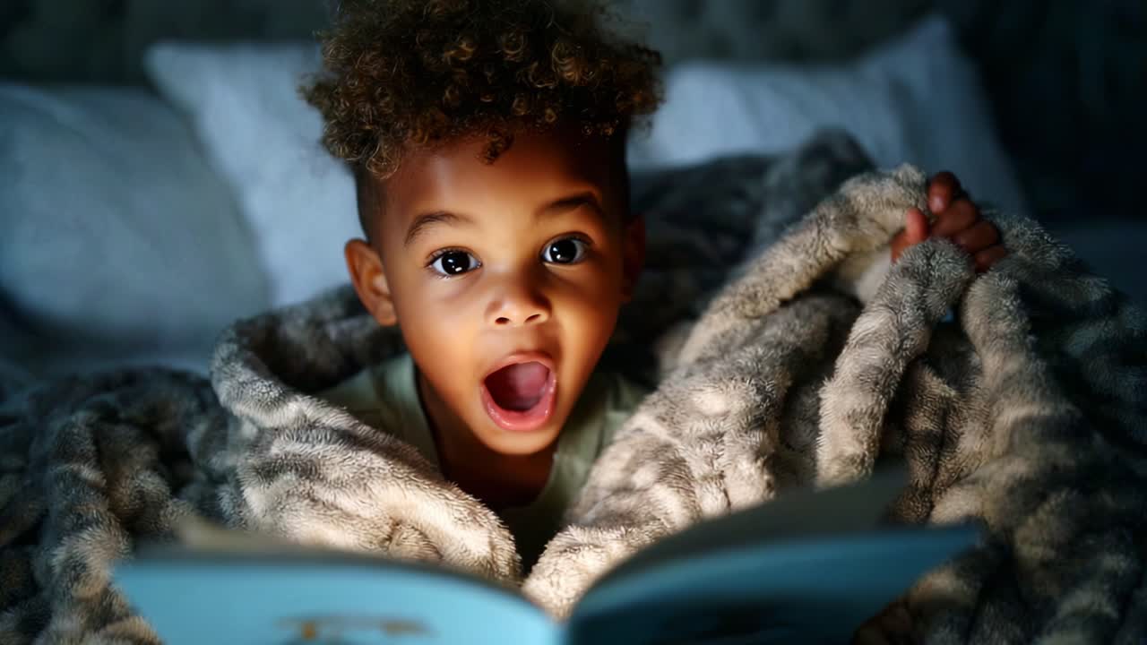 A Child's Enchanting Journey: Exploring the Wonders of Imagination Through Storytime Adventures Beneath a Cozy Blanket with an Open Book, Captivating Curiosity and Joy