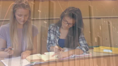 animación del procesamiento de datos digitales sobre estudiantes femeninas que estudian