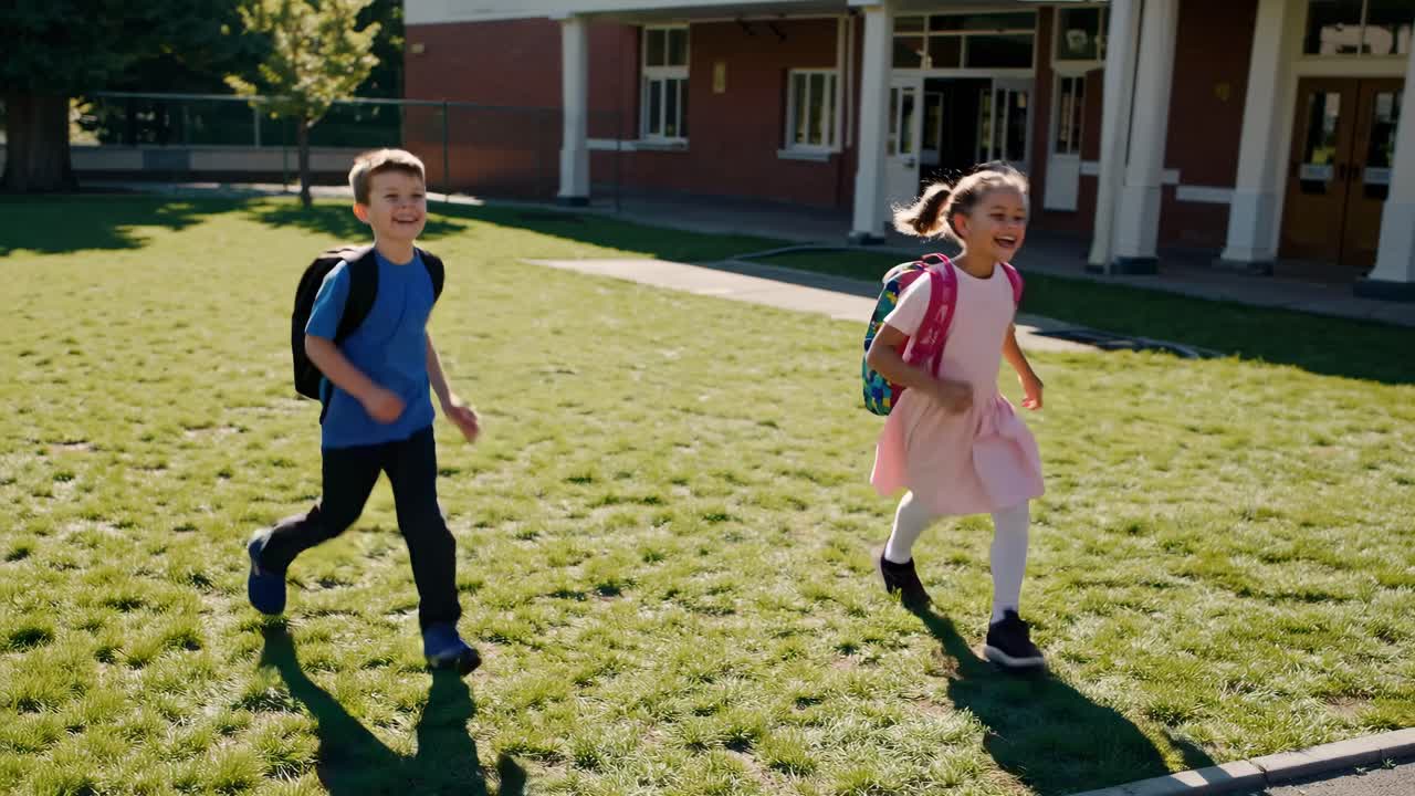 Children Running Outside School
