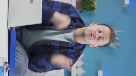 vertical video of home office worker man gives motivational speech.