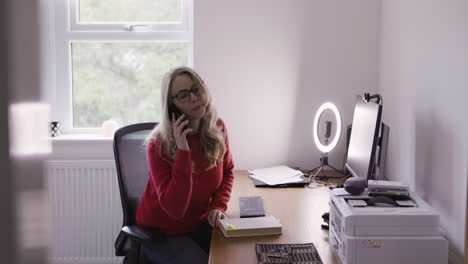 woman on a phone call in home office
