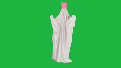 초록색 화면에 분홍색 왕관을 가진 유령 의상