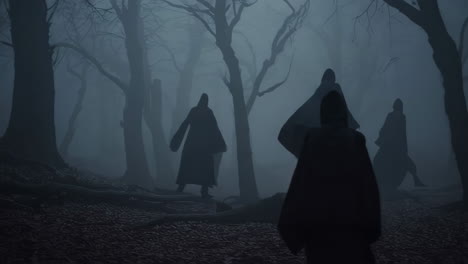 ghosts in a foggy forest