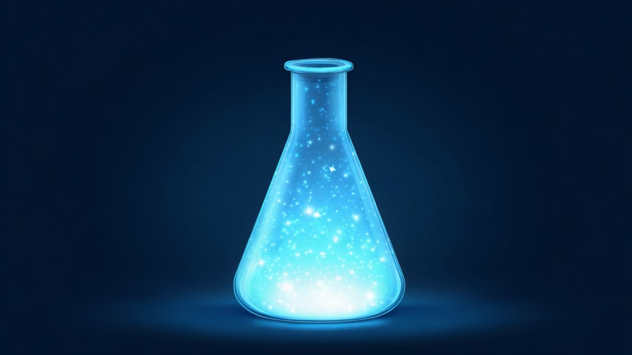 A mesmerizing laboratory flask filled with a sparkling blue light, creating an ethereal atmosphere that suggests magical experiments and innovative scientific breakthroughs
