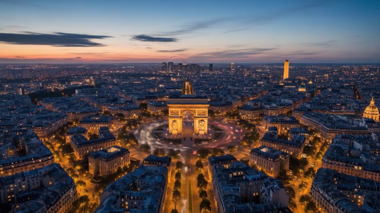 Arc de Triomphe and Paris Cityscape at Dusk