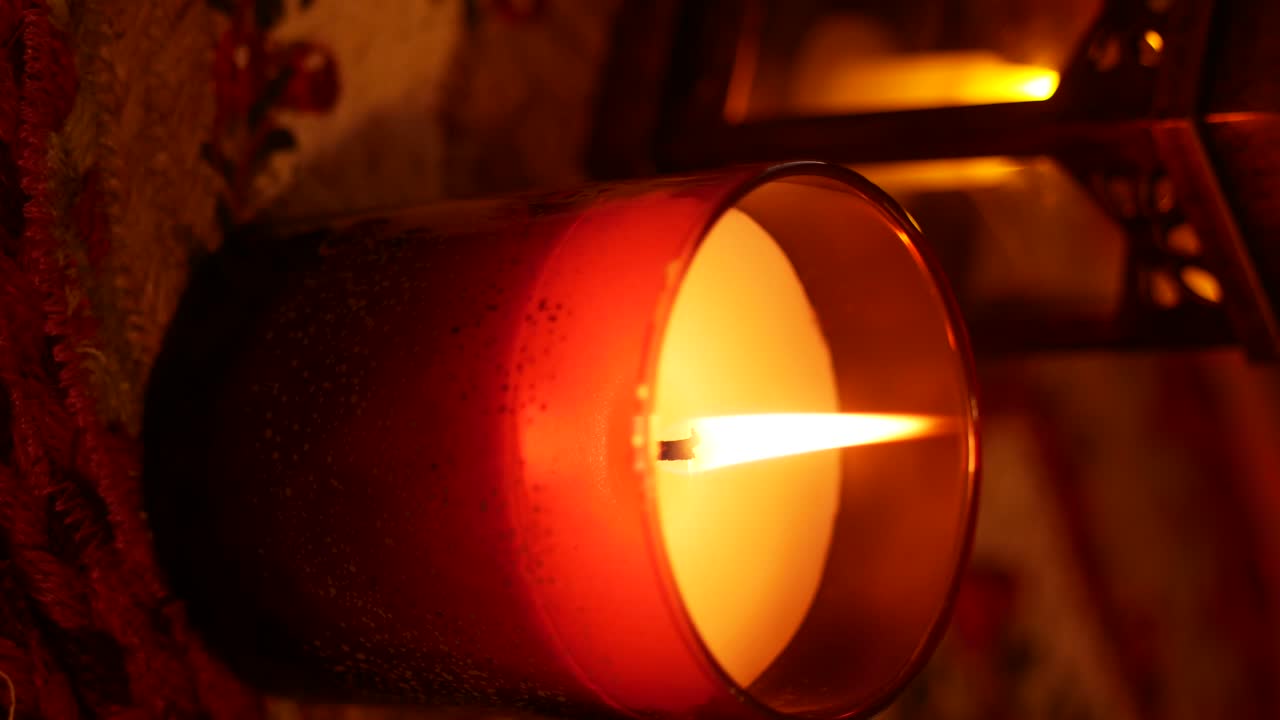 Burning Red Candle and Lanterns