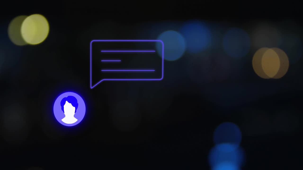 animación de iconos de redes sociales y procesamiento de datos sobre luces