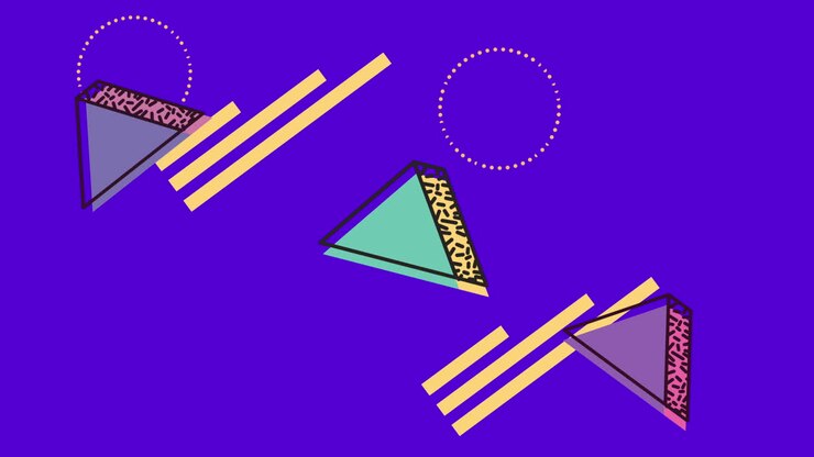 colors lines and geometric figures in purple background animation