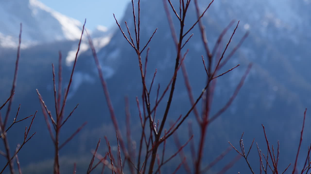 Reveals Snow Rugged Mountains At Hintersee Lake In The Bavarian Alps In Germany. Rack Focus Shot